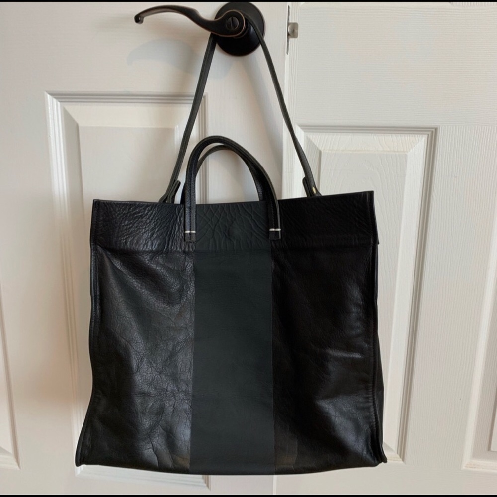 Clare V. Large Tote Bag Black w/Black stripe